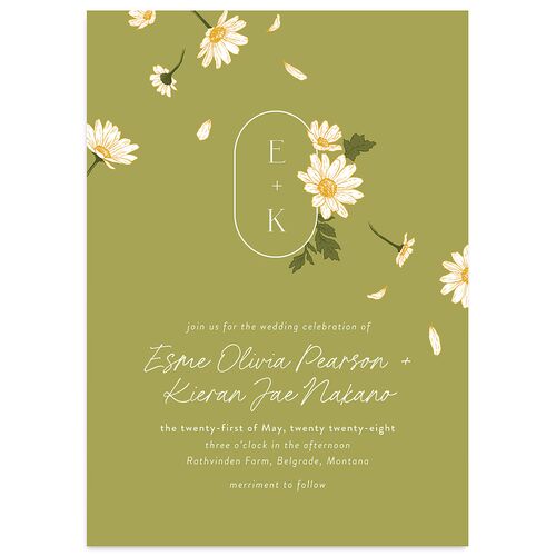 Monogram Daisies Wedding Invitations Olive Signature Blank No Standard