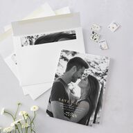 Foliage Accent Save the Date Cards Licorice Gold No Signature smooth Blank