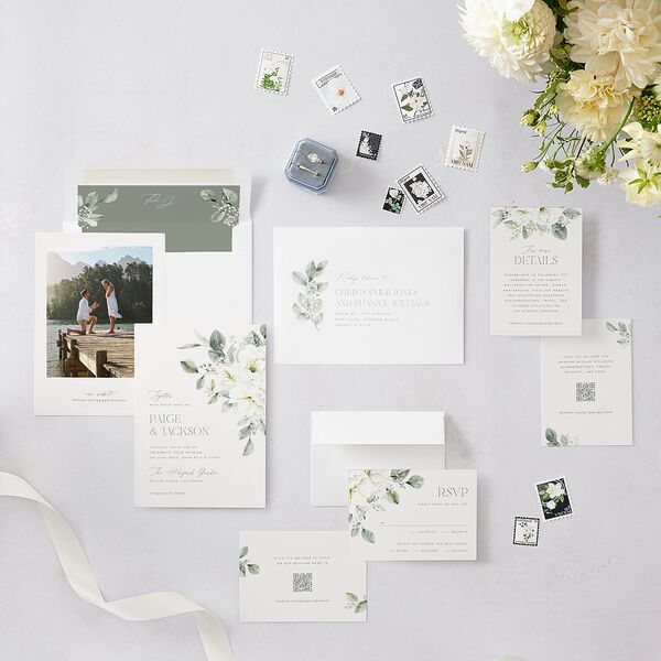 Elegant Pastel Floral Wedding Invitations Pure White Signature Blank No Standard