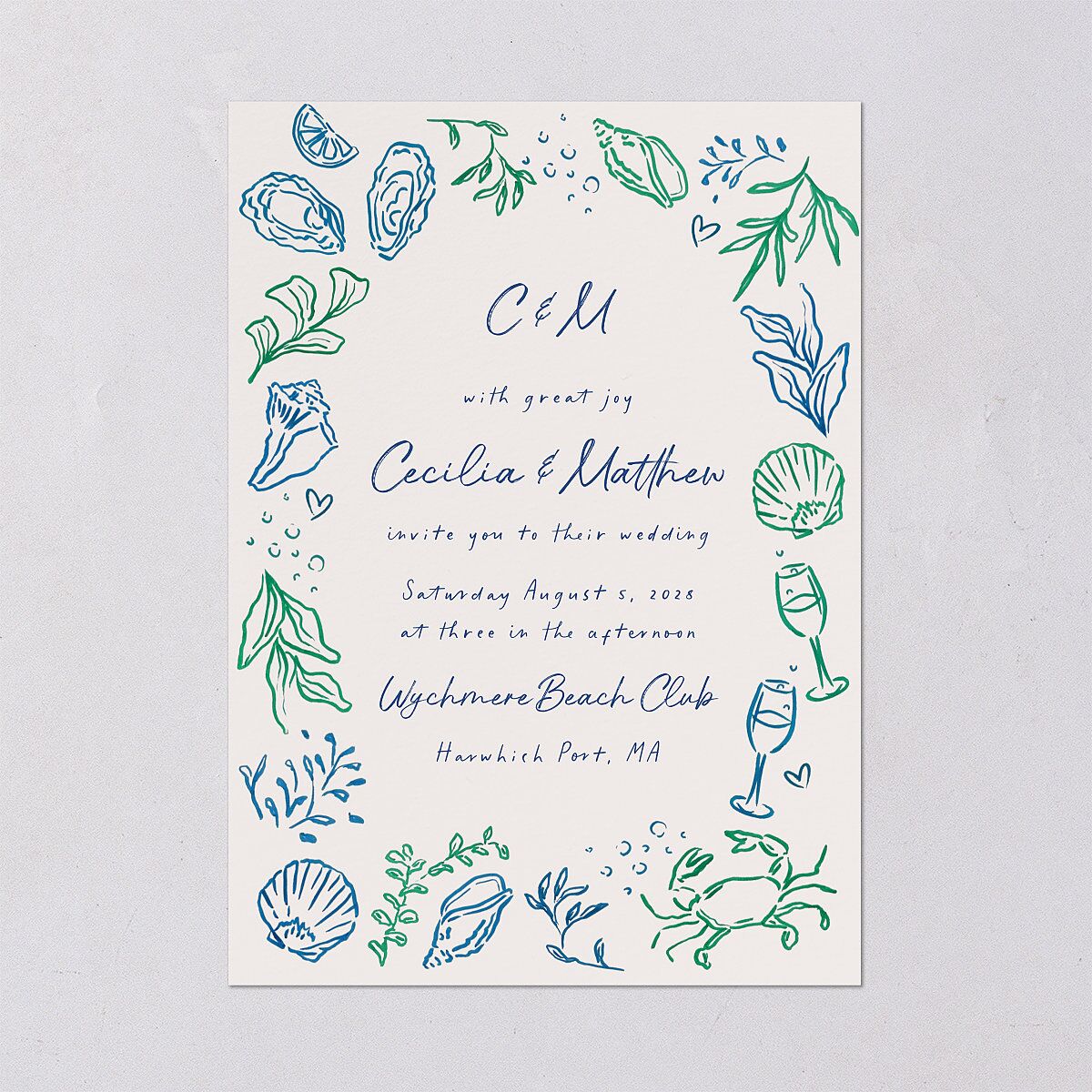 Nautical Border Wedding Invitations French Blue Signature Blank No Standard