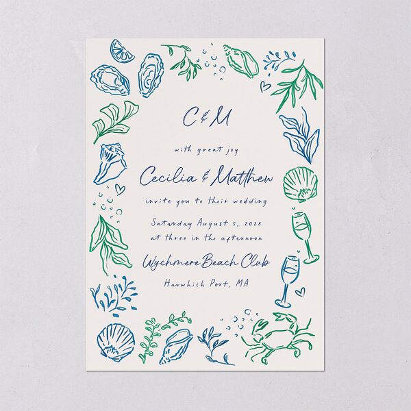 Nautical Border Wedding Invitations French Blue Signature Blank No Standard