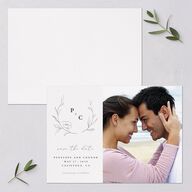 Graceful Botanical Save The Date Cards Shadow Gray Signature smooth Blank No Standard