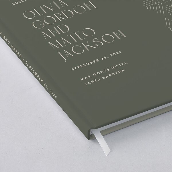 Boho Texture Wedding Guest Book Deep Olive