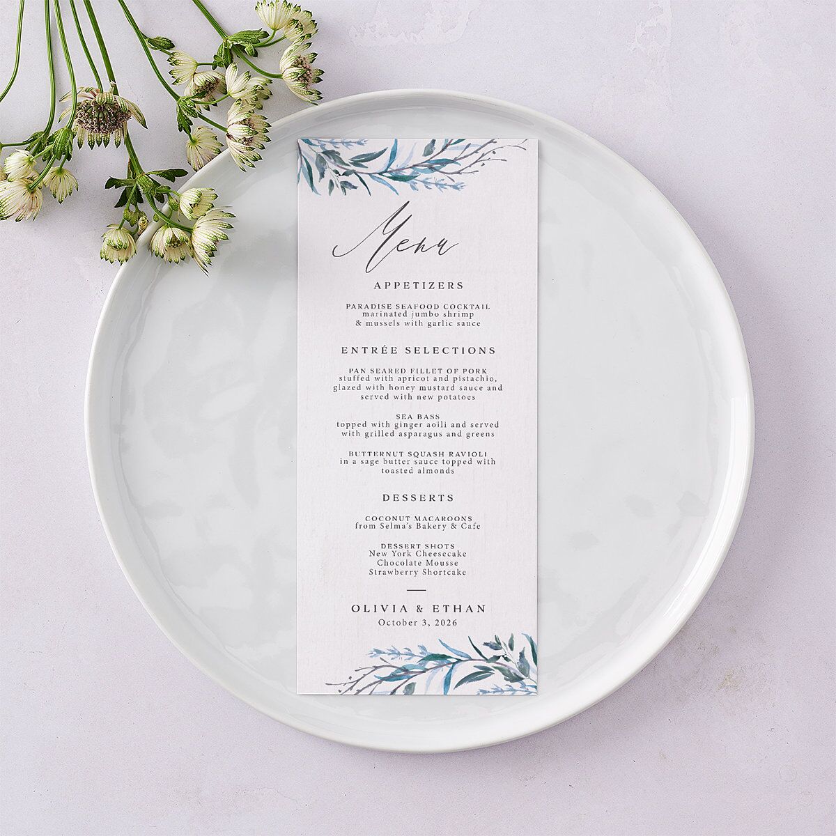 Natural Laurel Menus Cornflower Signature