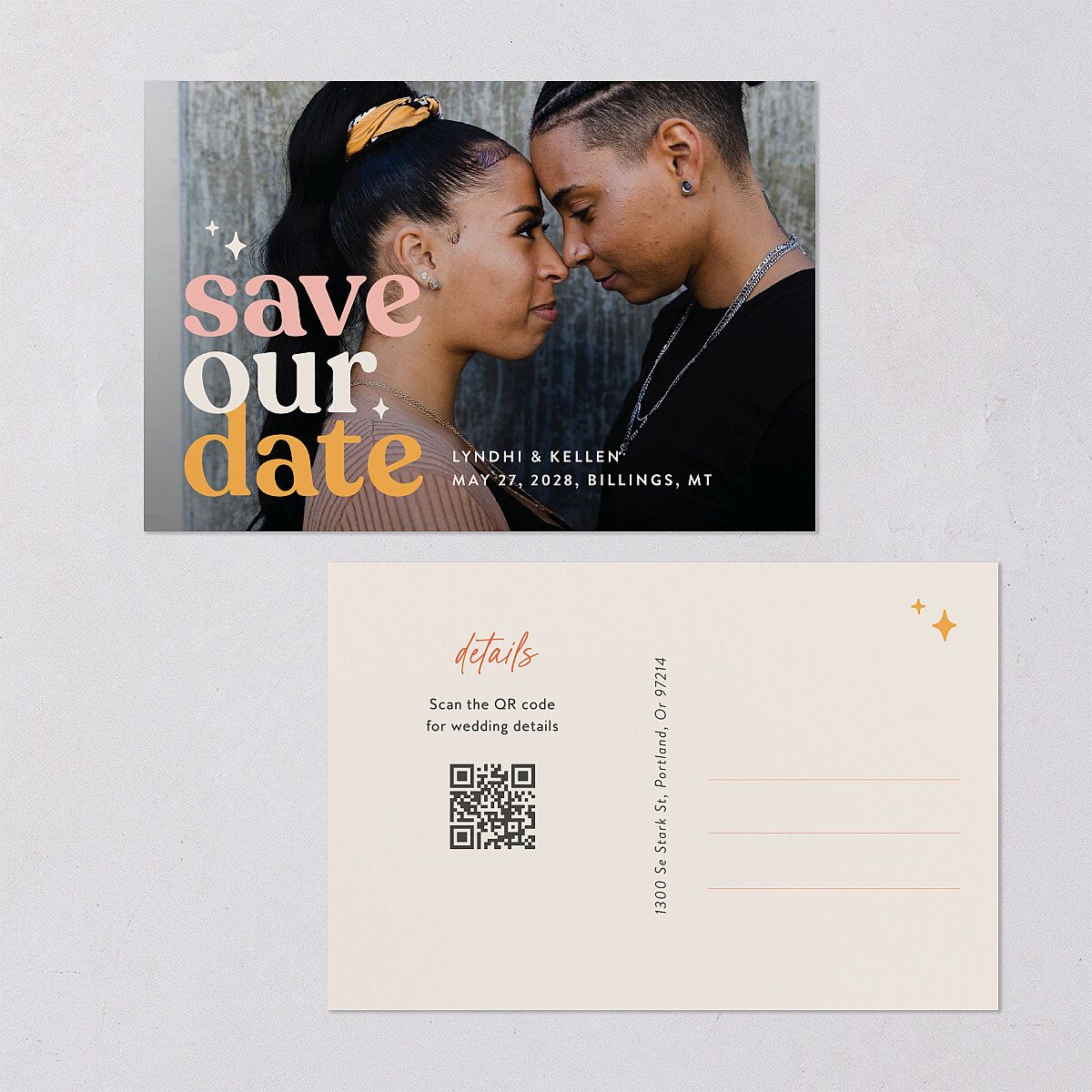 Groovy Lines Save the Date Postcards Coral Pink Postcard