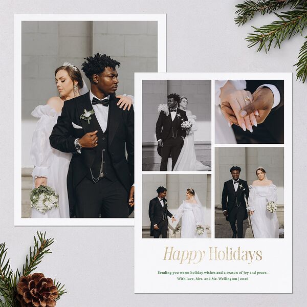 Simply Happy Foil Holiday Cards Gold Jewel Green Signature Blank Portrait Standard