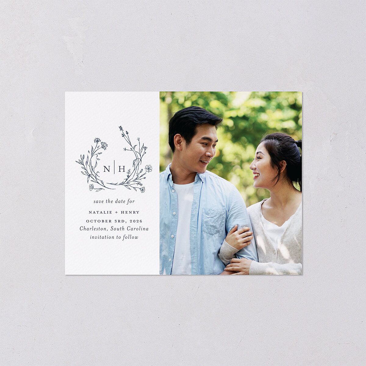 Natural Monogram Save the Date Petite Cards Midnight Navy Signature smooth Blank No Standard