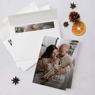 Life is Merrier Calligraphy Photo Holiday Cards Merlot Signature Blank Portrait  Standard