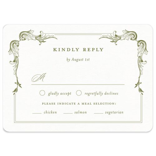 Vintage Ornate Frame Wedding Response Cards Olive Signature Rounded