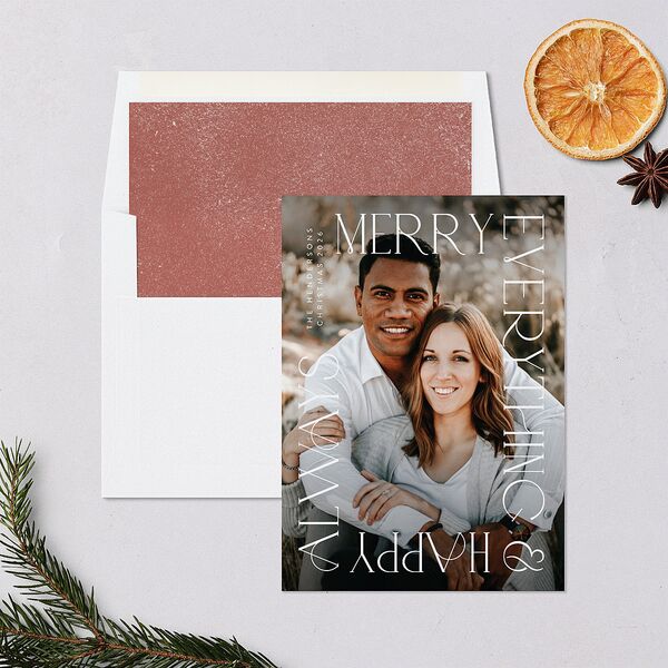Merry Border Holiday Cards Jewel Red Signature Blank Portrait Standard