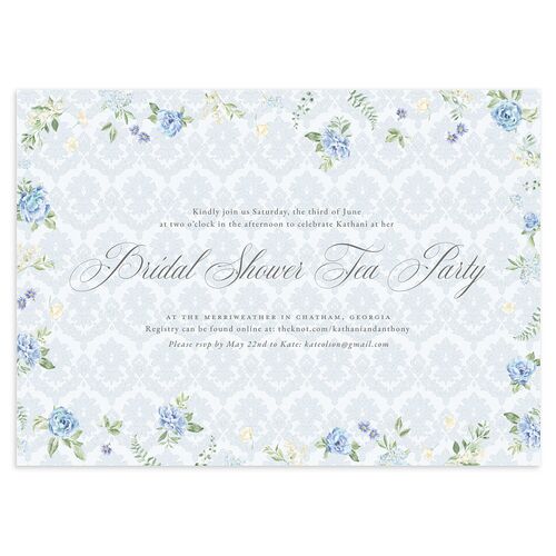 Glamorous Regency Garden Bridal Shower Invitations by Bridgerton Ice Blue Signature Blank Standard