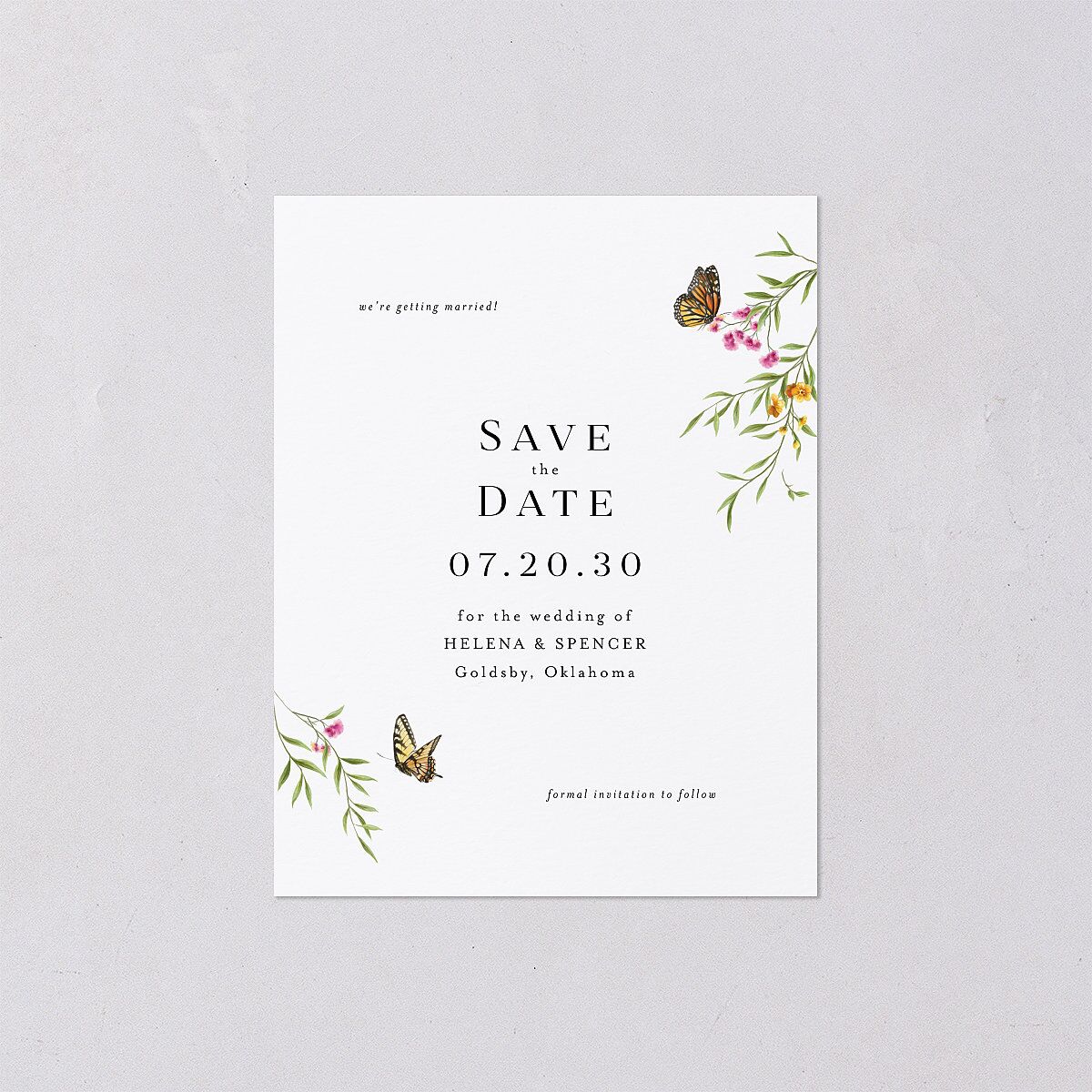 Rustic Butterfly Garden Save the Date Petite Cards Pure White Signature smooth Blank No Standard