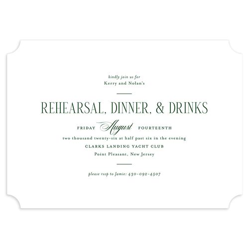 Cosmopolitan Rehearsal Dinner Invitations Hunter Green Signature Blank Ticket