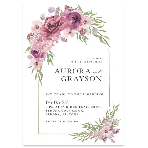 Bohemian Arch Foil Wedding Invitations Gold Soft Berry Signature Blank No Standard