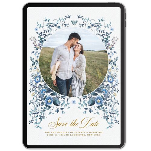 Opulent Garden Digital Save the Date Cards Dusty Blue Concrete Lets Celebrate Standard