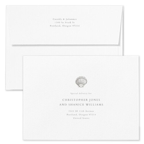 Classic Shell Rehearsal Dinner Invitation Envelopes Rose Shadow Gray Recipient Address Signature Standard