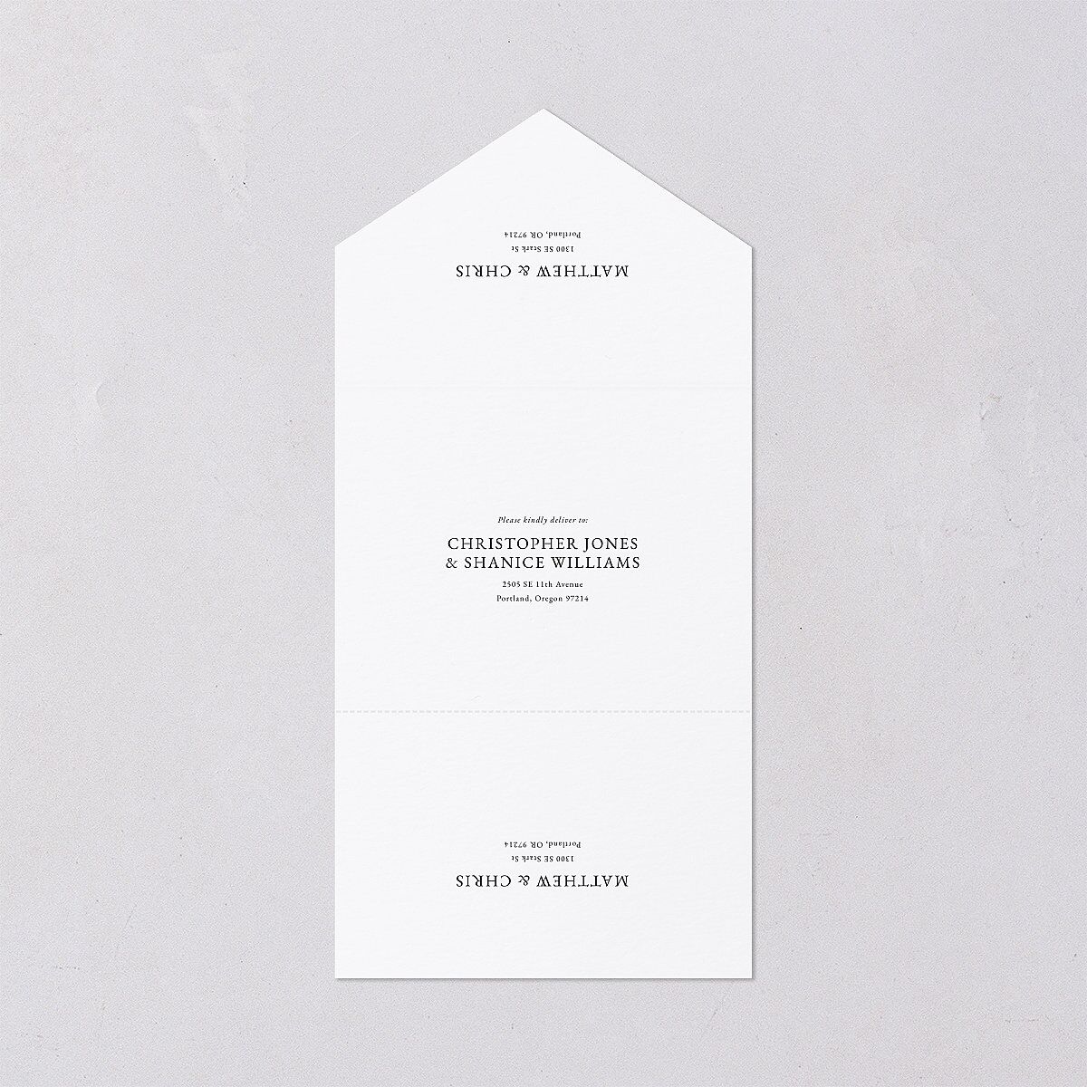 Classically Stated All-in-One Wedding Invitations Pure White No Signature Light Both Recipient and Return Addresses