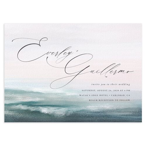 Abstract Beach Wedding Invitations Regency Blue Signature Blank No Standard