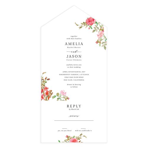Minimal Floral All-in-One Wedding Invitations Peach Pink Signature Light Both Recipient and Return Addresses No