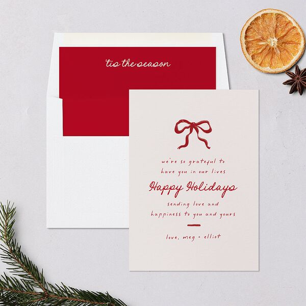 Dainty Bow Holiday Holiday Cards Maroon Signature Blank Standard Portrait