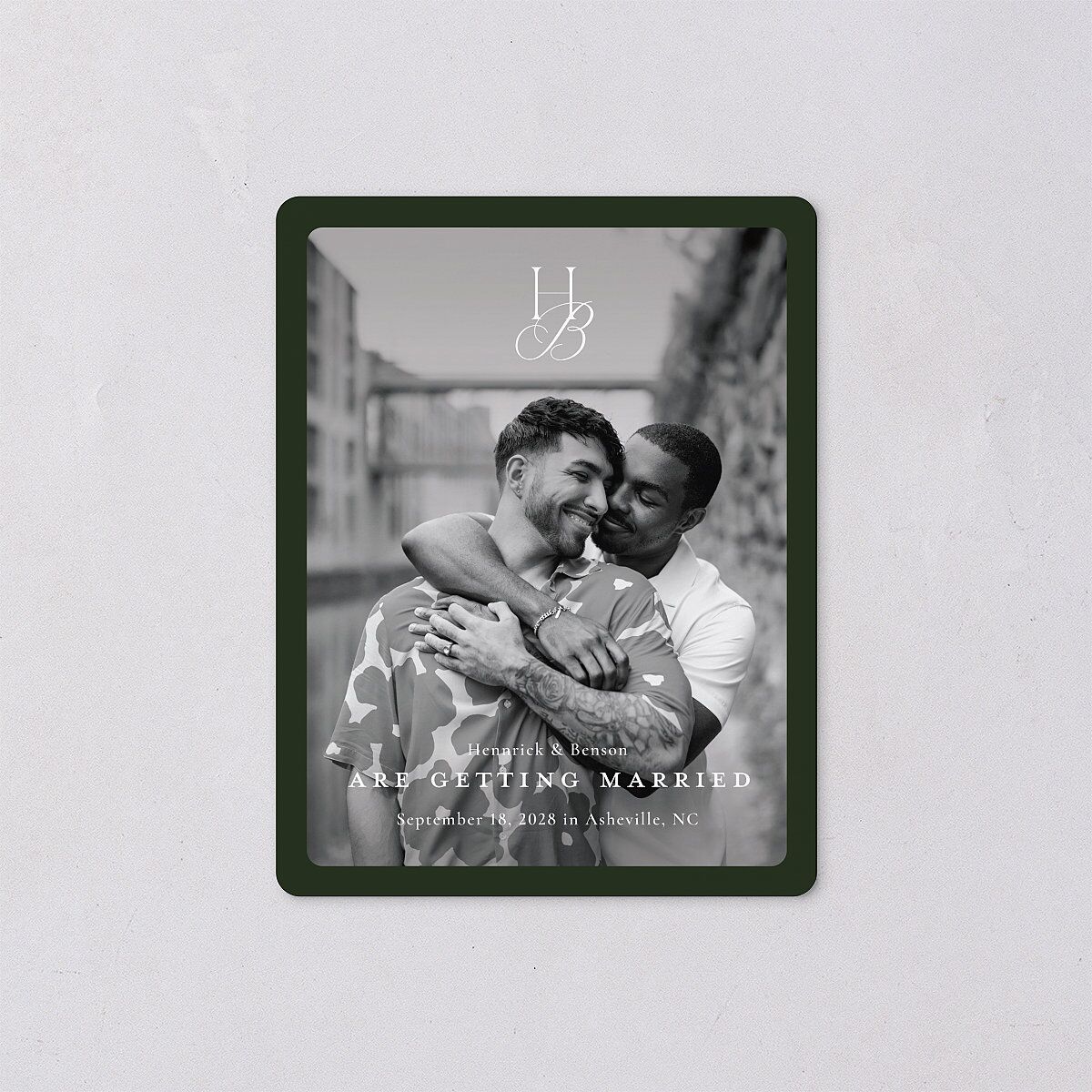 Refined Monogram Save The Date Magnets Dark Green Magnet Paper