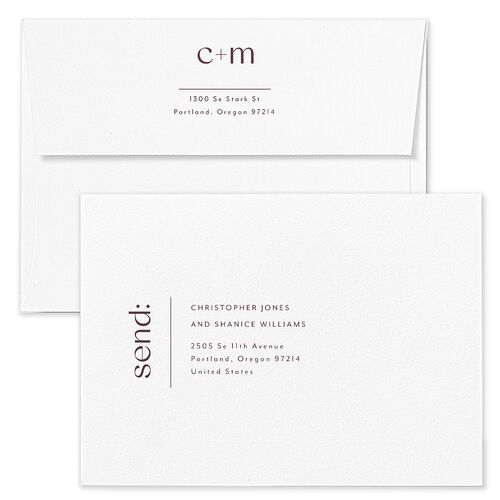 Simply Stated Wedding Invitation Envelopes White Mauve Both Recipient and Return Addresses Standard Signature