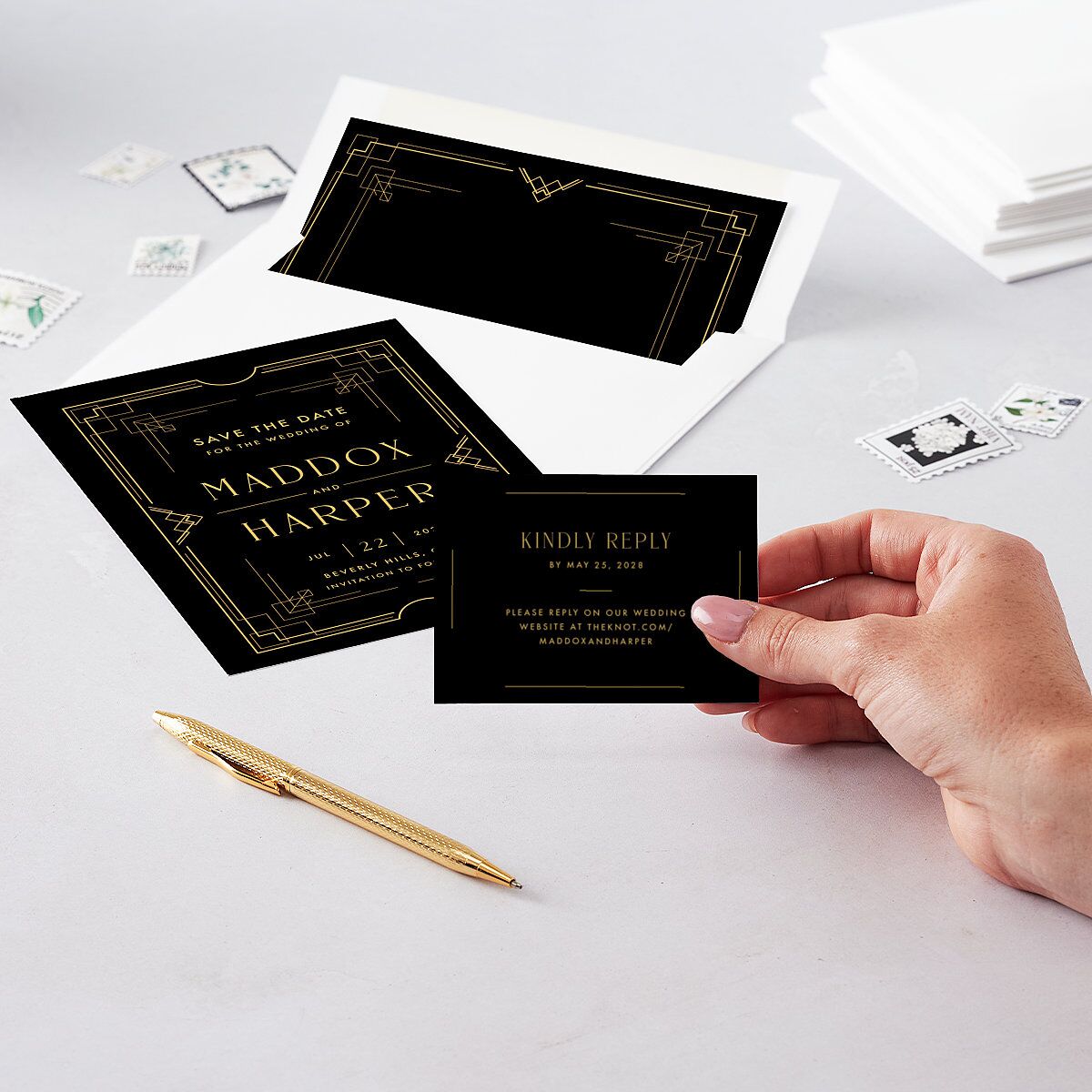 Vintage Hollywood URL RSVP Cards Licorice Signature Standard