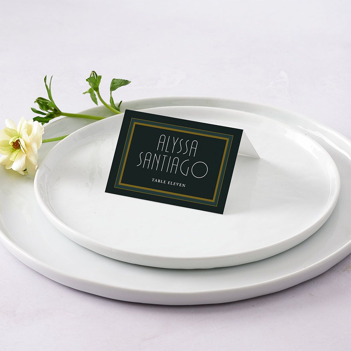 Gatsby Deco Arch Place Cards Dark Emerald Signature