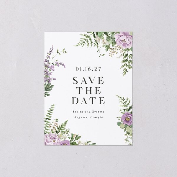 Floral Fern Frame Save the Date Petite Cards Purple Petal Signature smooth Blank No Standard