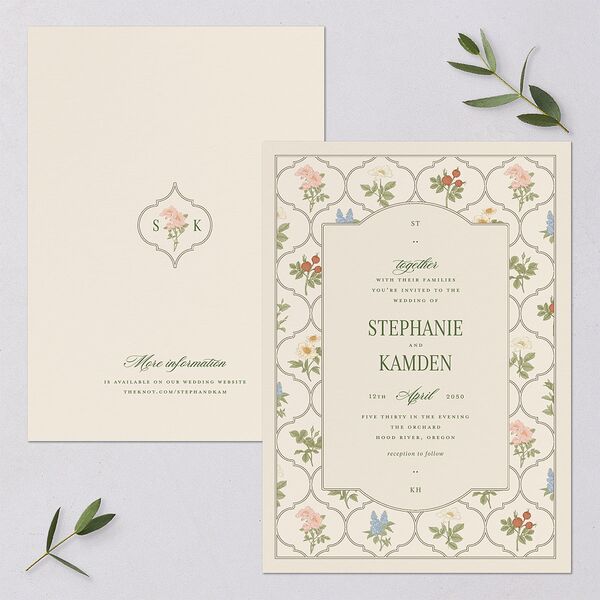 Floral Vintage Lattice Wedding Invitations Champagne Signature Blank No Standard