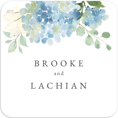 Elegant Hydrangea Wedding Stickers Dusty Blue Soft Square