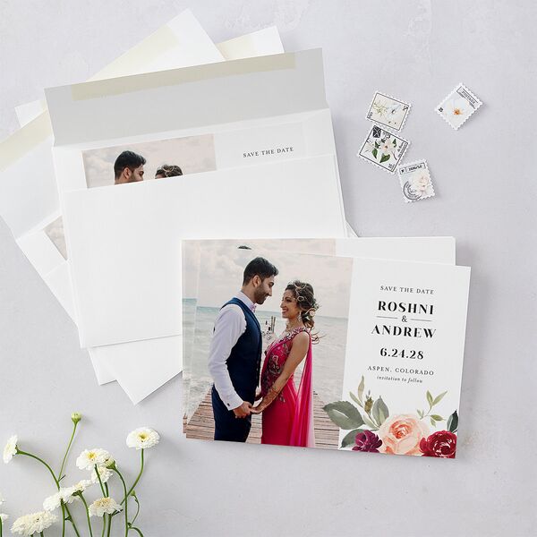 Vibrant Floral Save The Date Cards Deep Claret Signature smooth Blank No