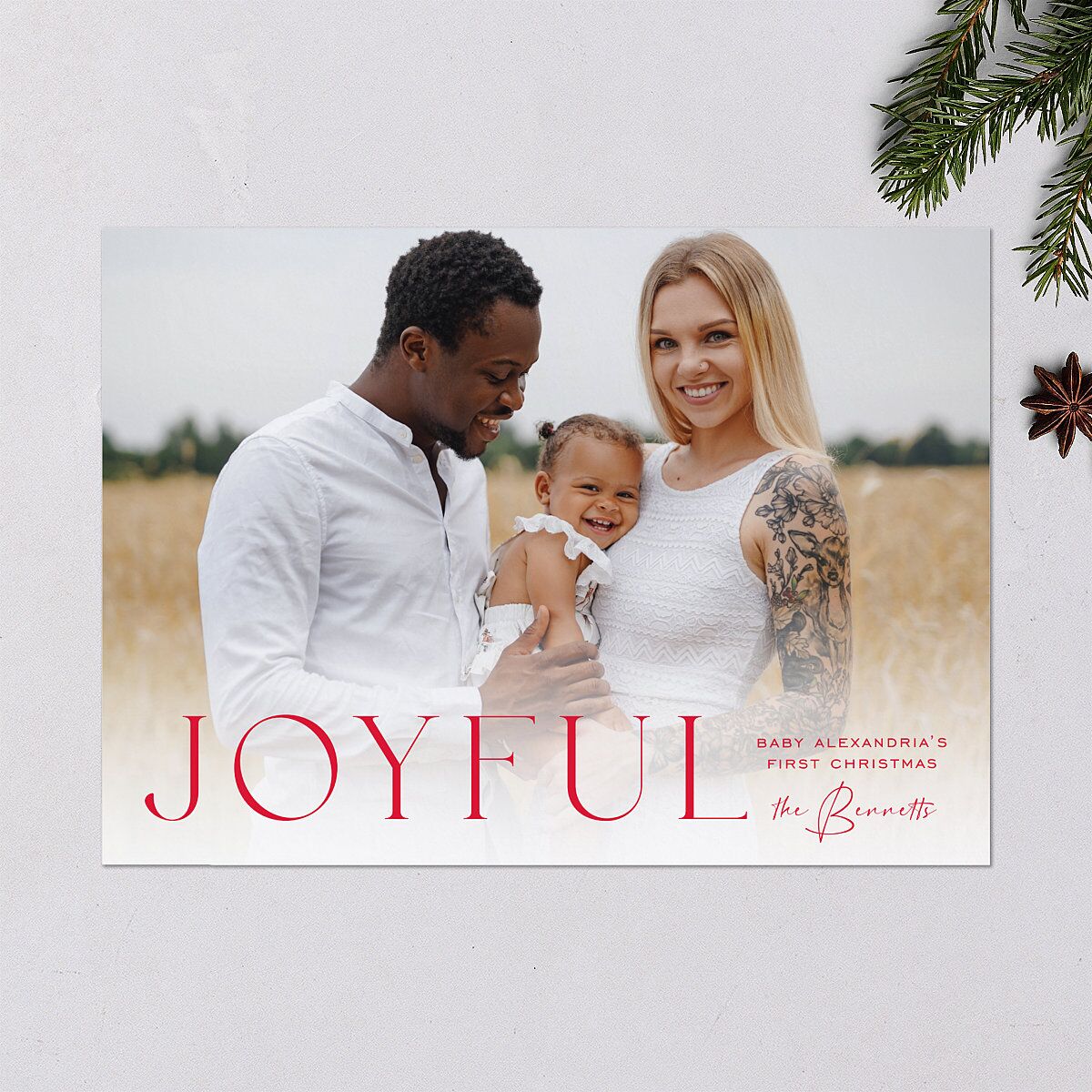 Simple Joys Holiday Cards True Red Signature Blank Landscape Standard