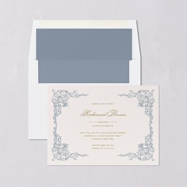 Romantic Rococo Rehearsal Dinner Invitations Dusty Blue Signature Blank Standard