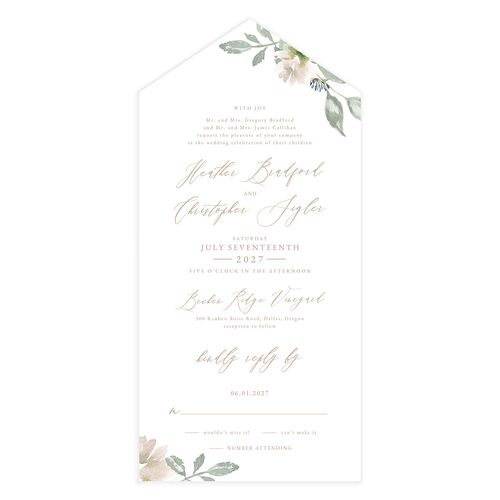 Dusted Calligraphy All-in-One Wedding Invitations Pink Cotton Signature Light Both Recipient and Return Addresses No