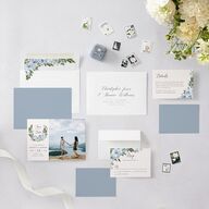 Romantic Laurel Save The Date Cards Dusty Blue Signature smooth Blank No Standard