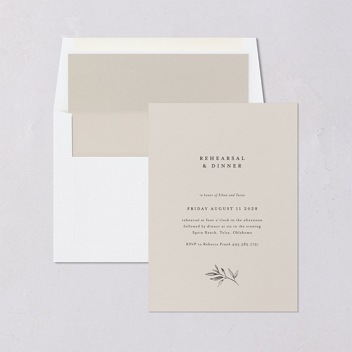 Minimal Leaves Rehearsal Dinner Invitations Bisque Signature Blank Standard