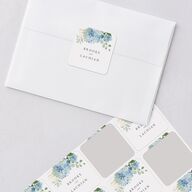 Elegant Hydrangea Wedding Stickers Dusty Blue Soft Square
