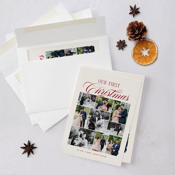 First Christmas Photo Gallery Holiday Cards Jewel Red Signature Blank Standard