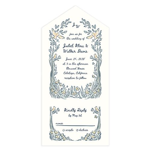 Watercolor Fairytale Trees All-in-One Wedding Invitations Pale Blue Signature Light Both Recipient and Return Addresses