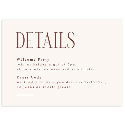 Editorial QR Wedding Event Detail Cards Chestnut Signature Standard