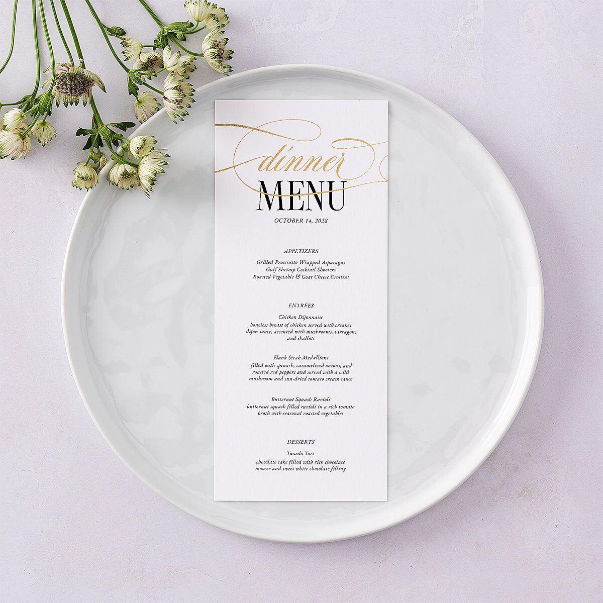 Polished Photo Foil Menus Pure White Gold Signature