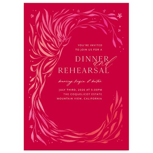 Chinese Phoenix Fenghuang Rehearsal Dinner Invitations Rose Pink Signature Blank Standard