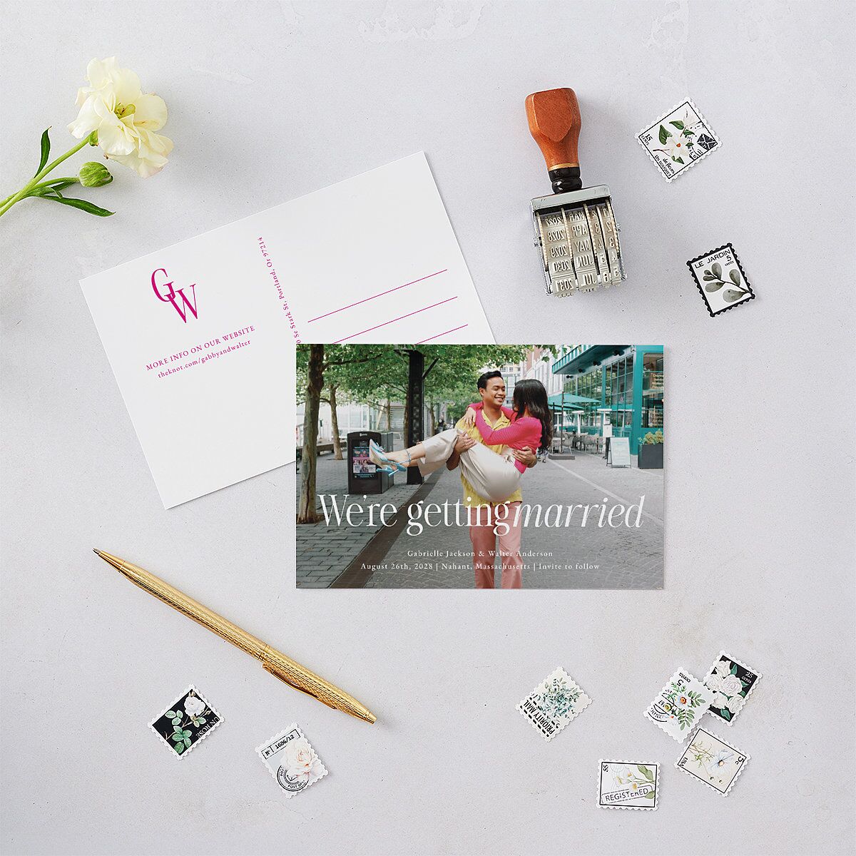 Stay For The Party Save the Date Postcards Hot Pink