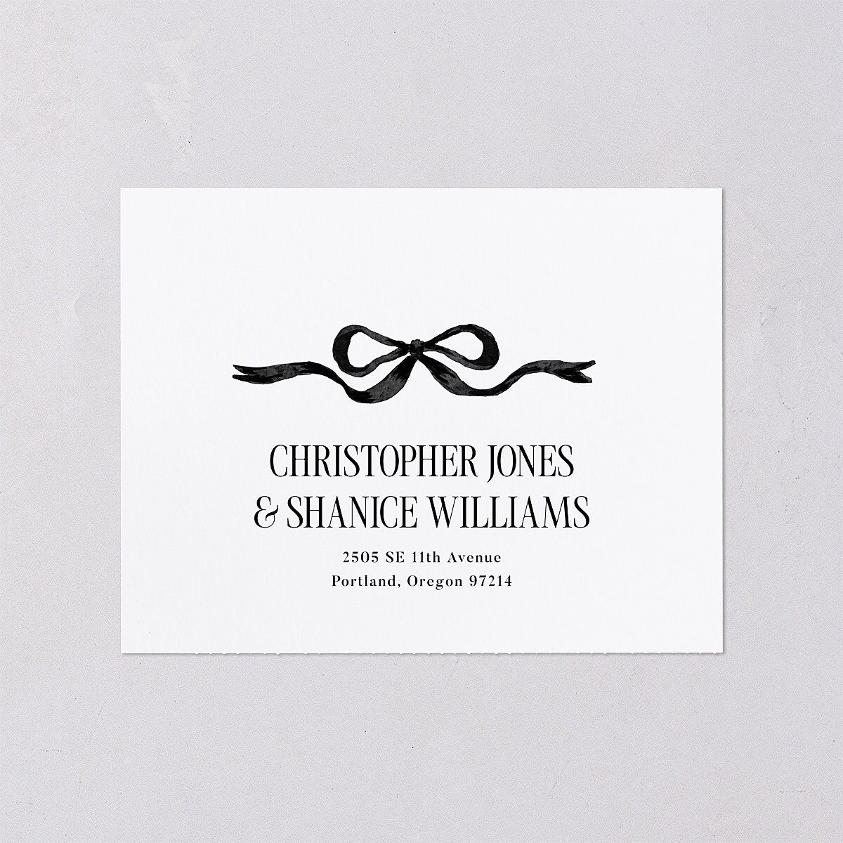 Whimsical Hand Drawn Bow All-in-One Wedding Invitations Linen Signature Light Both Recipient and Return Addresses No