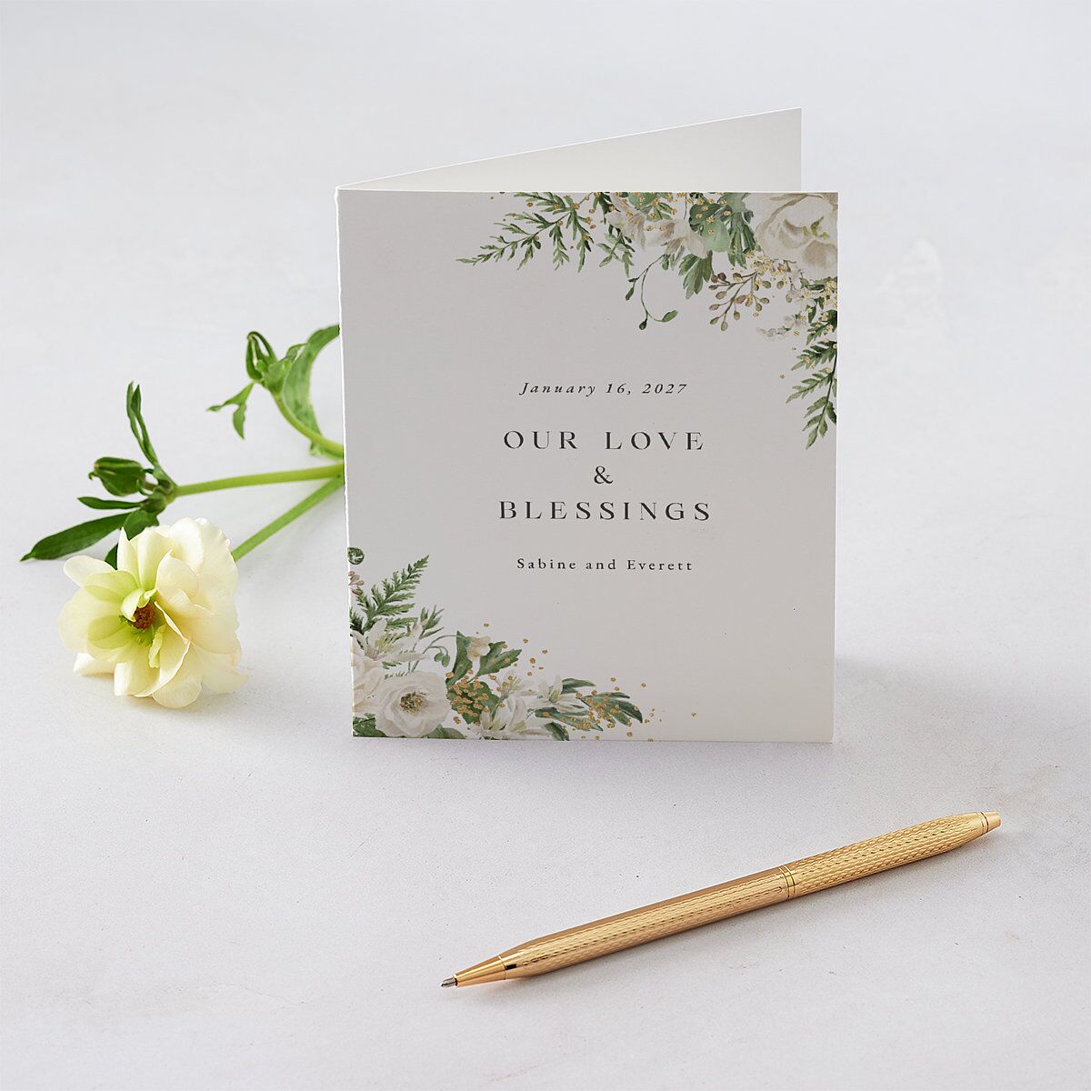 Gilded Fern Frame Thank You Cards Gold Linen