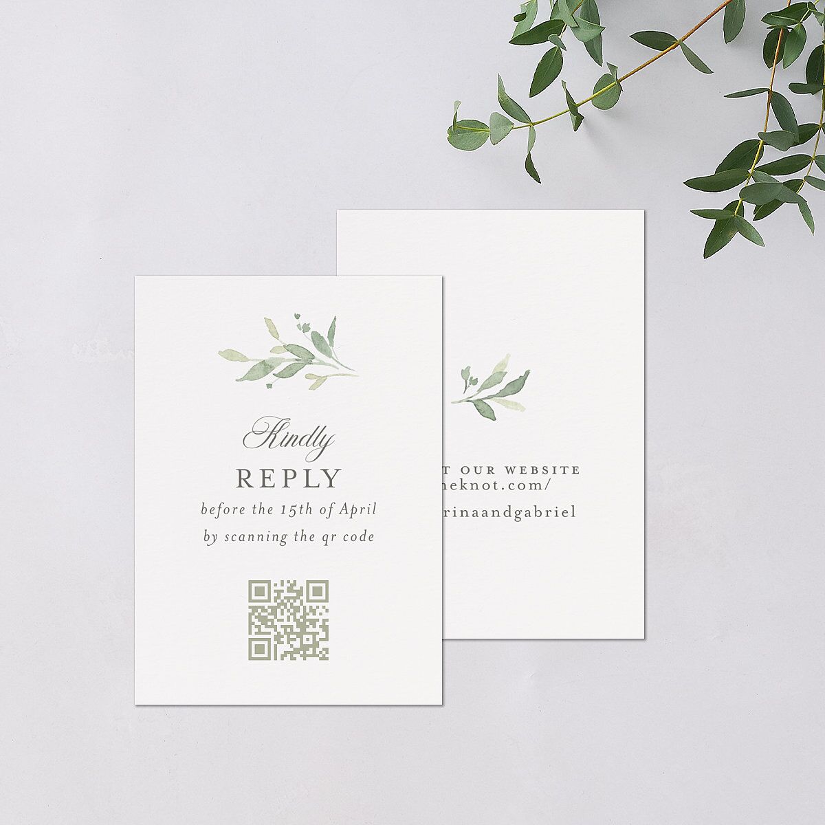 Religious Catholic Cross Greenery QR Code RSVP Cards Cotton Signature Standard