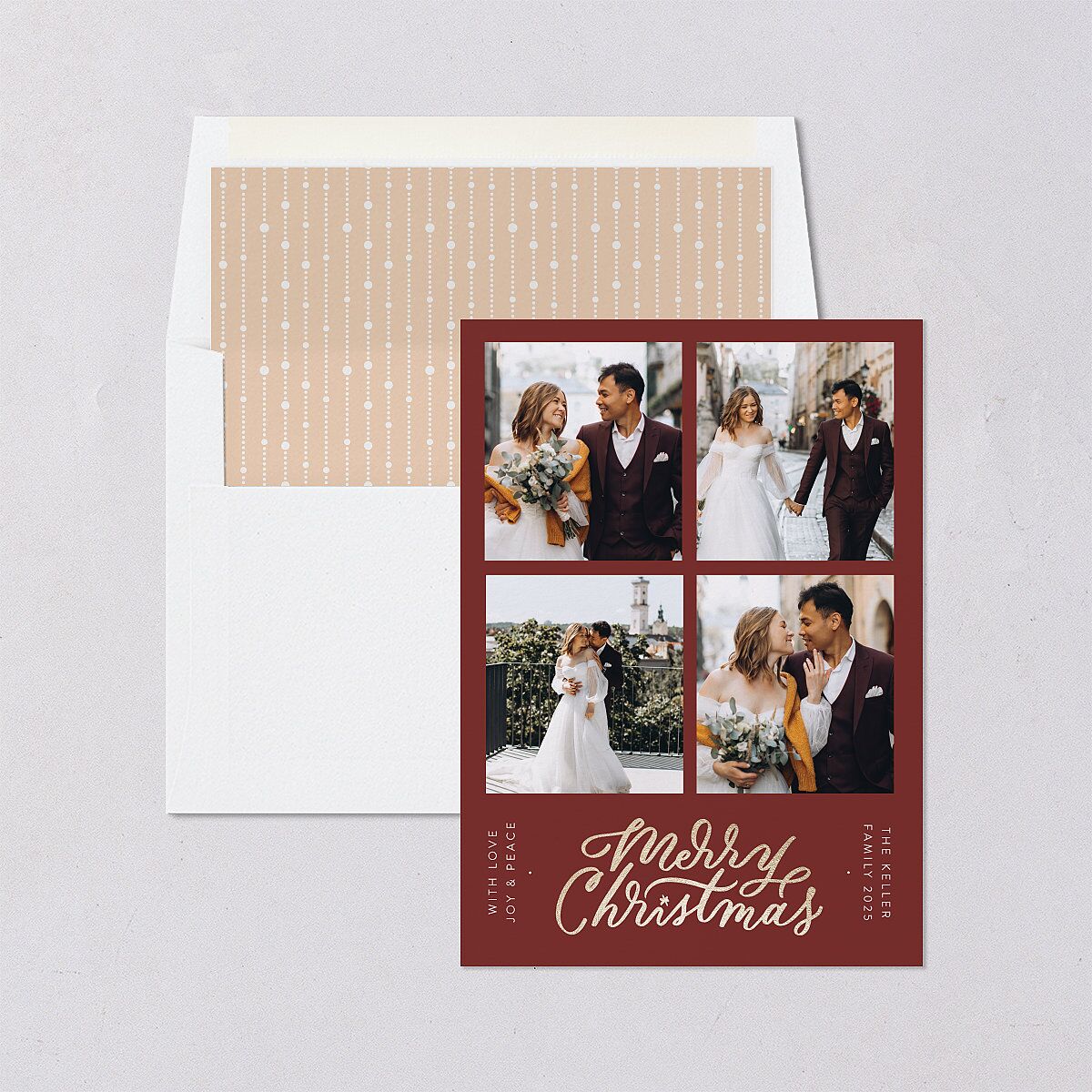 Christmas Grid Holiday Cards Gold Rust Signature
