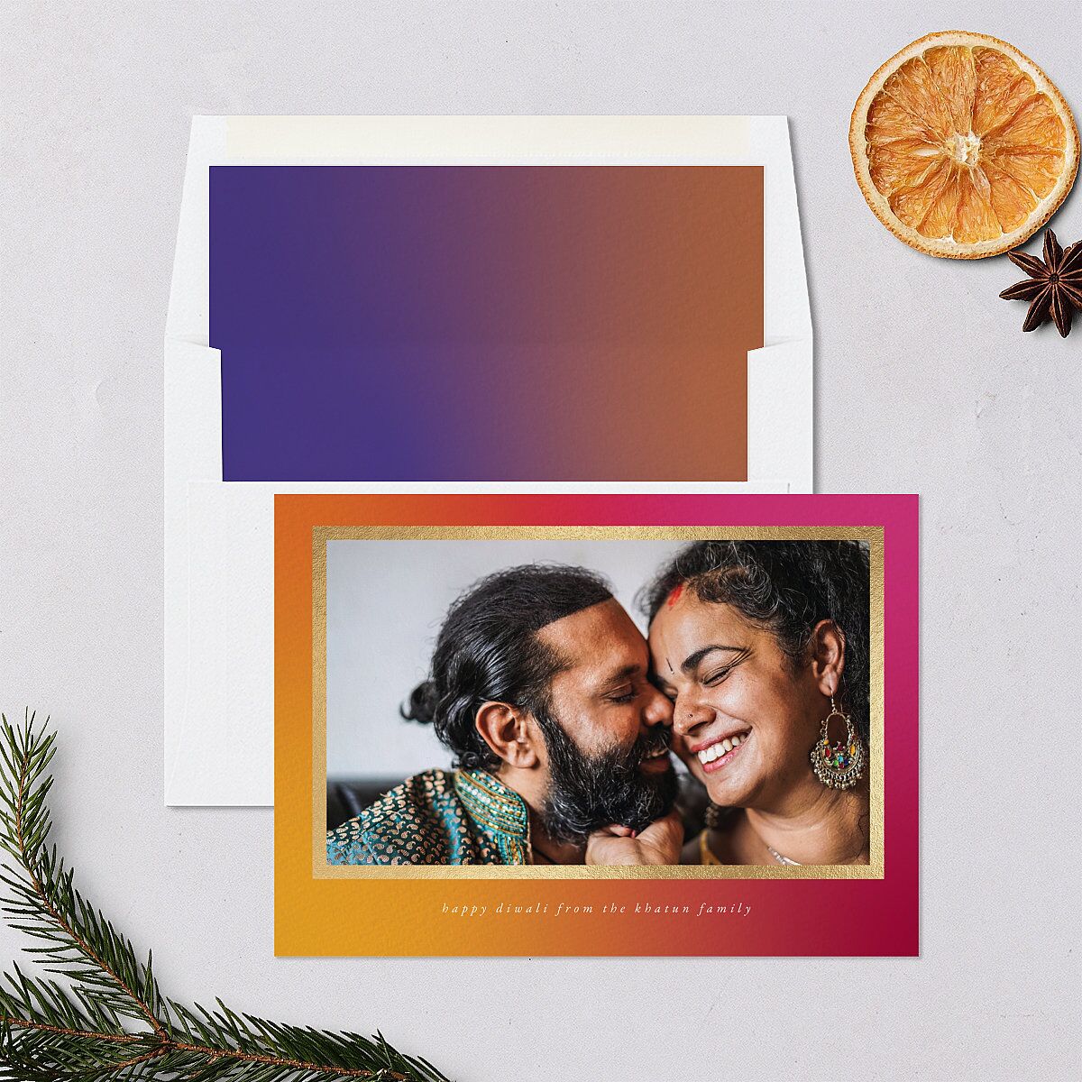 Diwali Hues Holiday Cards Gold Pumpkin Signature Blank Standard Landscape