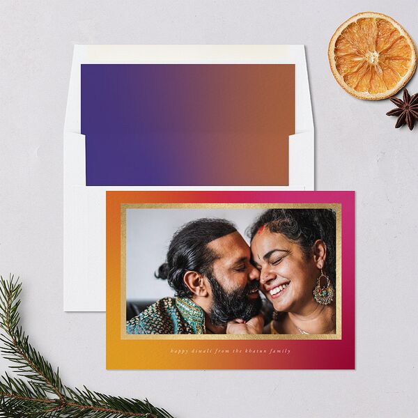 Diwali Hues Holiday Cards Gold Pumpkin Signature Blank Standard Landscape